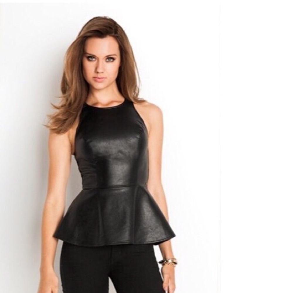 Black Faux leather Guess sleeveless shirt.